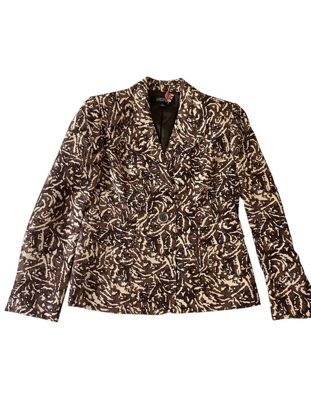 Kasper Pure Silk 2-Piece Blazer & Camisole Brown Black Cream Abstract Size US 8 - Picture 4 of 16